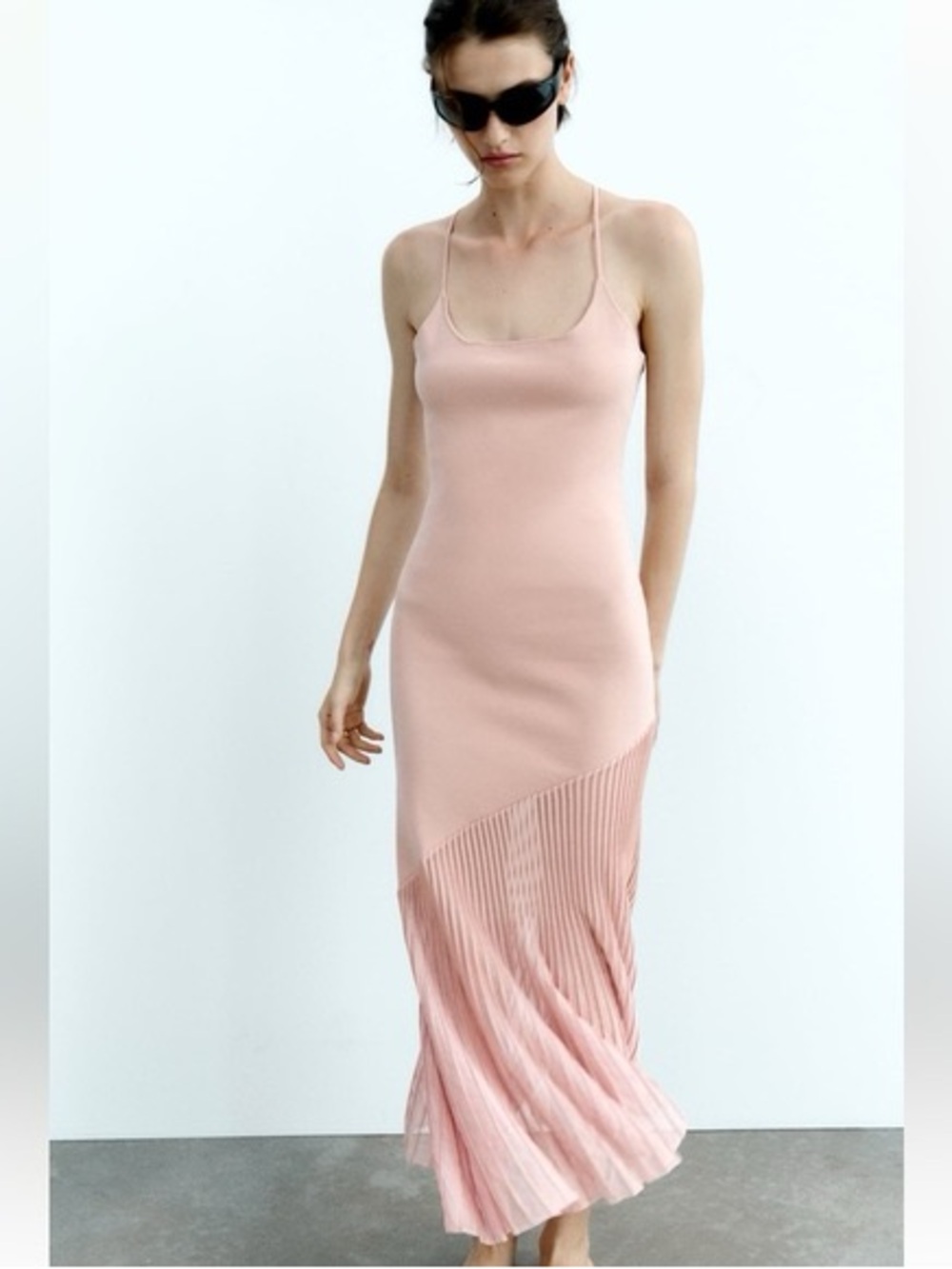 Zara Sleek Pink Spaghetti-Strap Knit Maxi Dress
